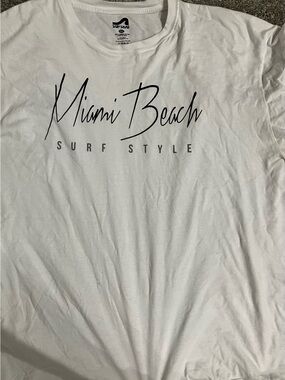 surf style Miami Beach Graphic Tee - White with Black Print